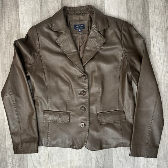 Lambskin Leather Brown Button Blazer Jacket Size Large - Picture 7 of 12